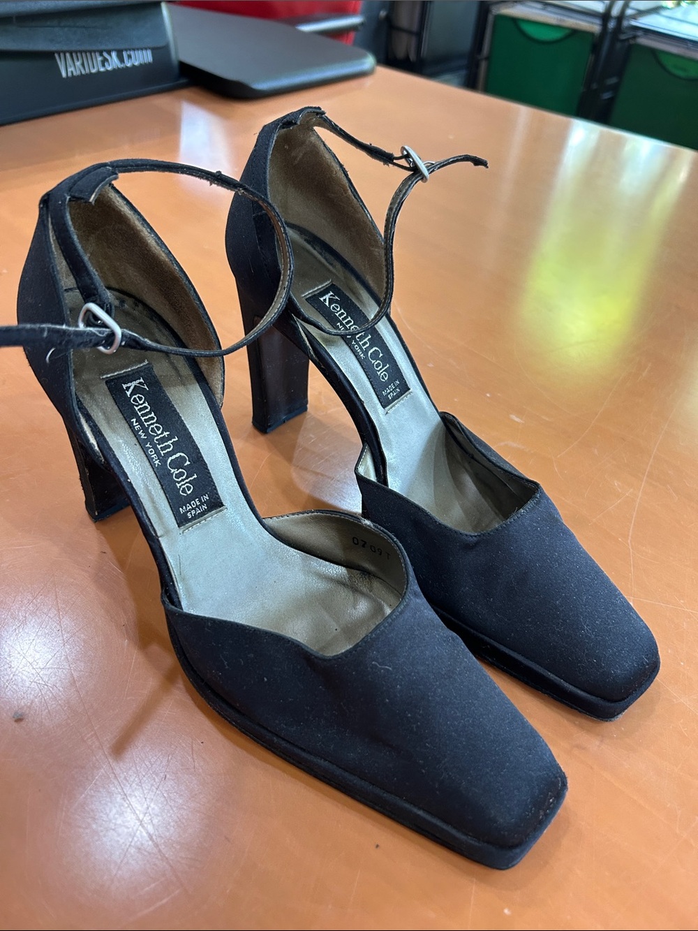 Kenneth Cole Black Square-Toe Ankle-Strap Block Heels